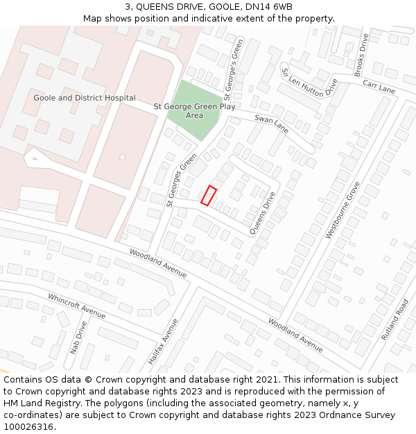 3, QUEENS DRIVE, GOOLE, DN14 6WB: Location map and indicative extent of plot