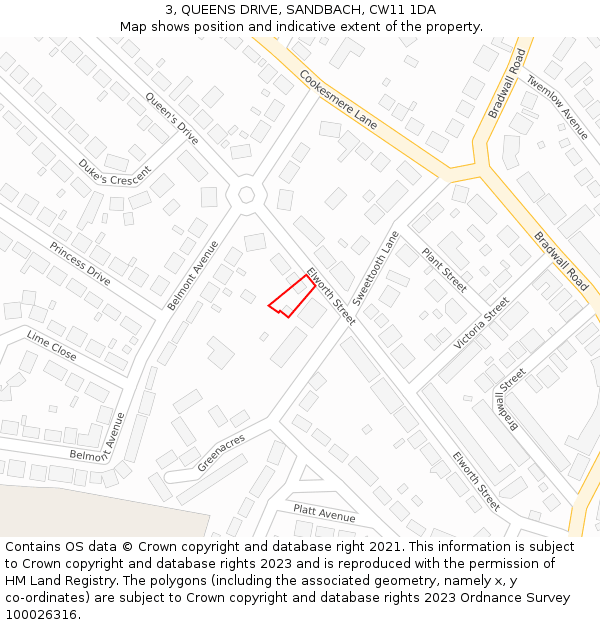 3, QUEENS DRIVE, SANDBACH, CW11 1DA: Location map and indicative extent of plot