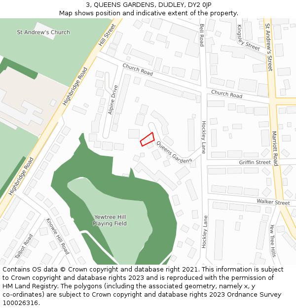 3, QUEENS GARDENS, DUDLEY, DY2 0JP: Location map and indicative extent of plot