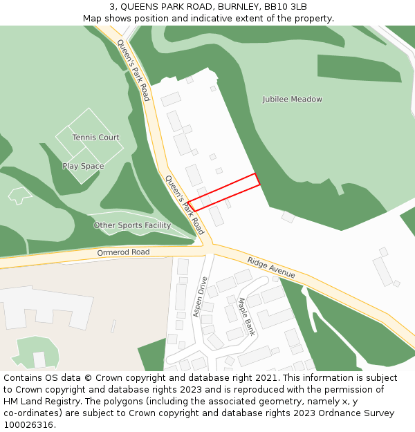 3, QUEENS PARK ROAD, BURNLEY, BB10 3LB: Location map and indicative extent of plot