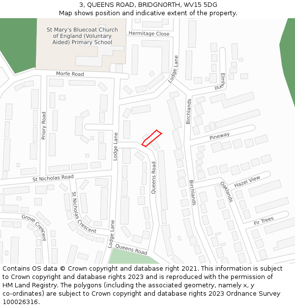 3, QUEENS ROAD, BRIDGNORTH, WV15 5DG: Location map and indicative extent of plot