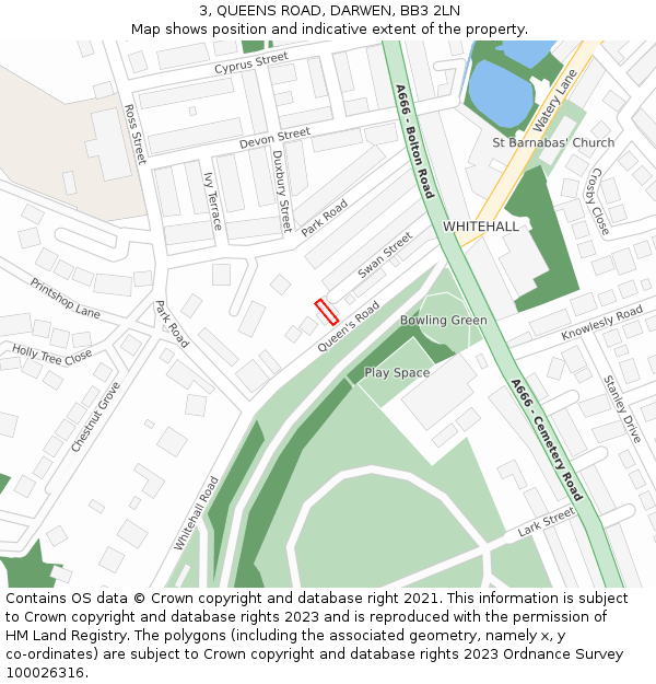 3, QUEENS ROAD, DARWEN, BB3 2LN: Location map and indicative extent of plot