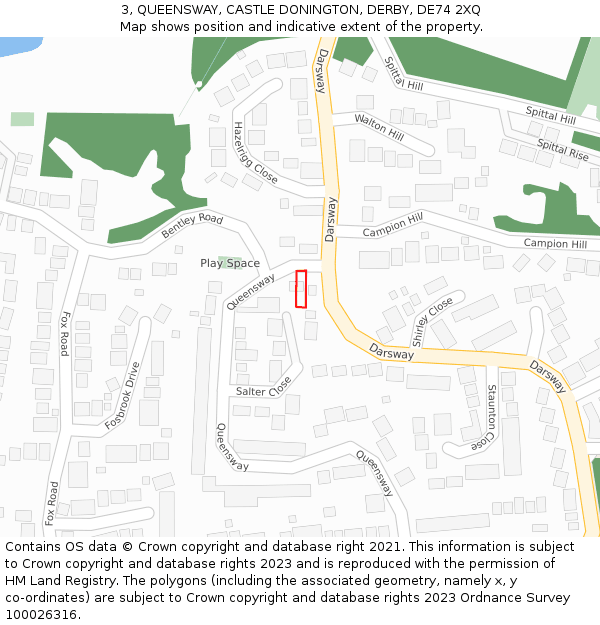 3, QUEENSWAY, CASTLE DONINGTON, DERBY, DE74 2XQ: Location map and indicative extent of plot