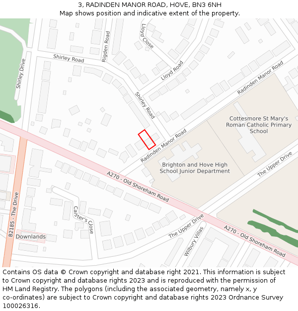 3, RADINDEN MANOR ROAD, HOVE, BN3 6NH: Location map and indicative extent of plot