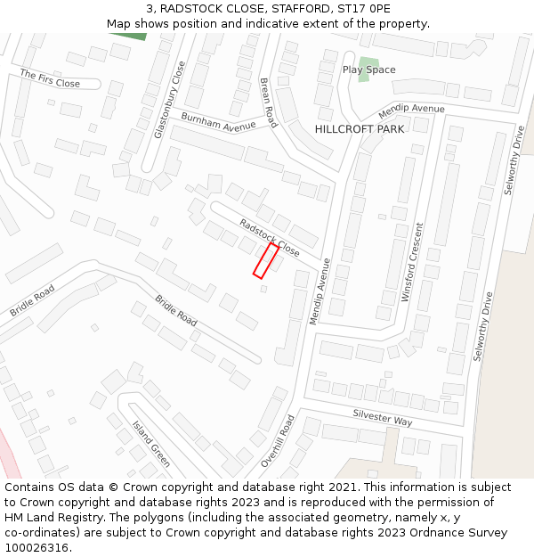 3, RADSTOCK CLOSE, STAFFORD, ST17 0PE: Location map and indicative extent of plot