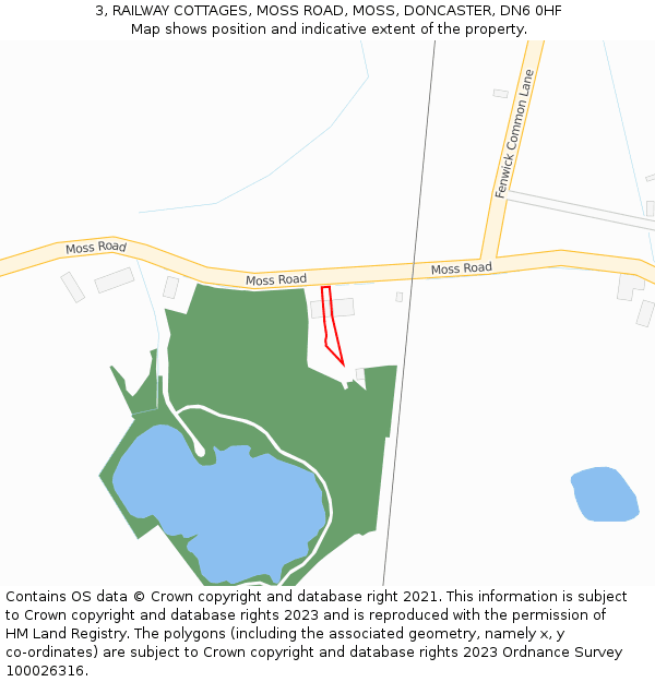 3, RAILWAY COTTAGES, MOSS ROAD, MOSS, DONCASTER, DN6 0HF: Location map and indicative extent of plot