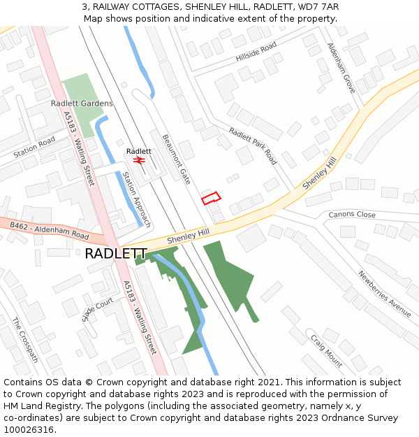 3, RAILWAY COTTAGES, SHENLEY HILL, RADLETT, WD7 7AR: Location map and indicative extent of plot