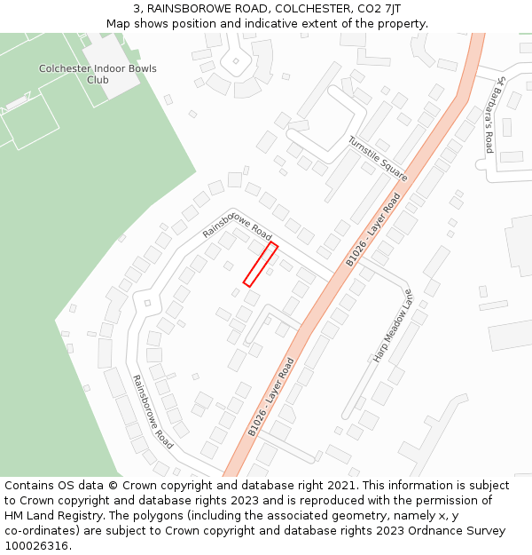 3, RAINSBOROWE ROAD, COLCHESTER, CO2 7JT: Location map and indicative extent of plot