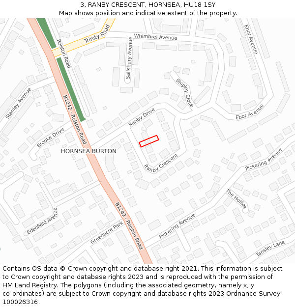 3, RANBY CRESCENT, HORNSEA, HU18 1SY: Location map and indicative extent of plot