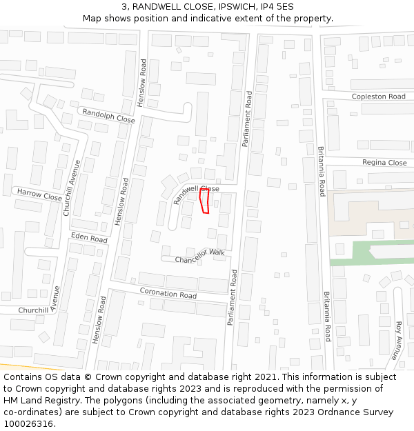 3, RANDWELL CLOSE, IPSWICH, IP4 5ES: Location map and indicative extent of plot