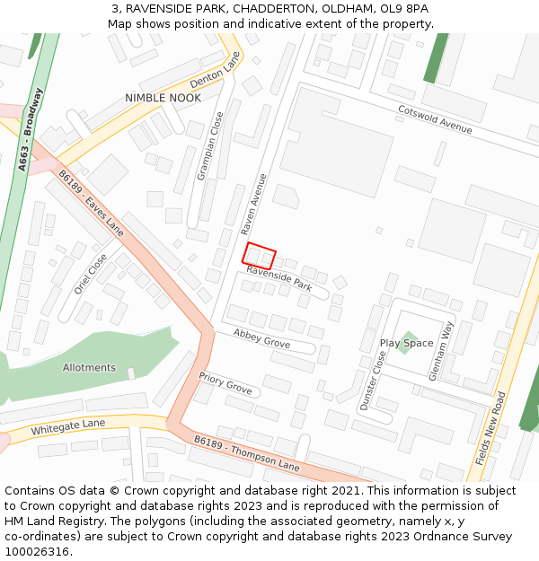 3, RAVENSIDE PARK, CHADDERTON, OLDHAM, OL9 8PA: Location map and indicative extent of plot