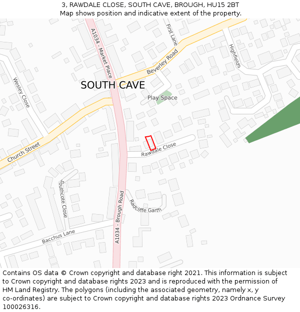 3, RAWDALE CLOSE, SOUTH CAVE, BROUGH, HU15 2BT: Location map and indicative extent of plot