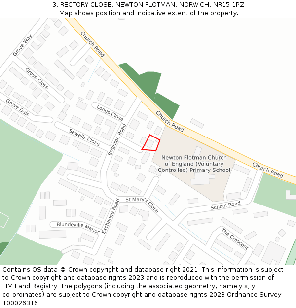 3, RECTORY CLOSE, NEWTON FLOTMAN, NORWICH, NR15 1PZ: Location map and indicative extent of plot