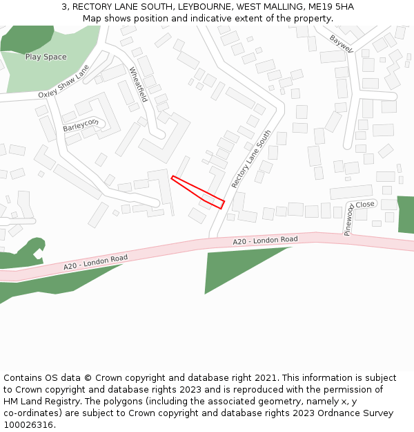 3, RECTORY LANE SOUTH, LEYBOURNE, WEST MALLING, ME19 5HA: Location map and indicative extent of plot