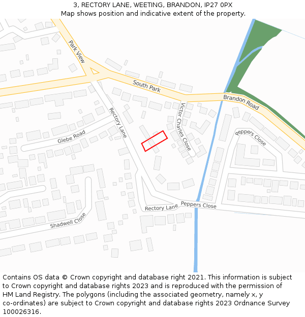 3, RECTORY LANE, WEETING, BRANDON, IP27 0PX: Location map and indicative extent of plot