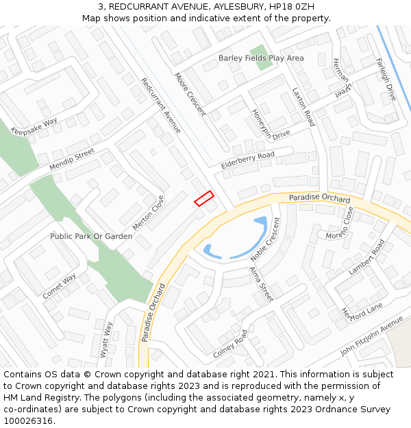 3, REDCURRANT AVENUE, AYLESBURY, HP18 0ZH: Location map and indicative extent of plot