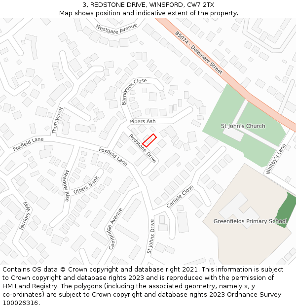 3, REDSTONE DRIVE, WINSFORD, CW7 2TX: Location map and indicative extent of plot