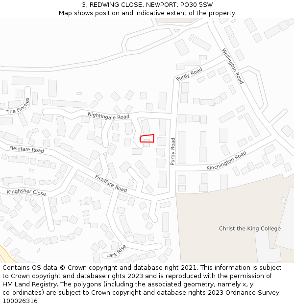 3, REDWING CLOSE, NEWPORT, PO30 5SW: Location map and indicative extent of plot