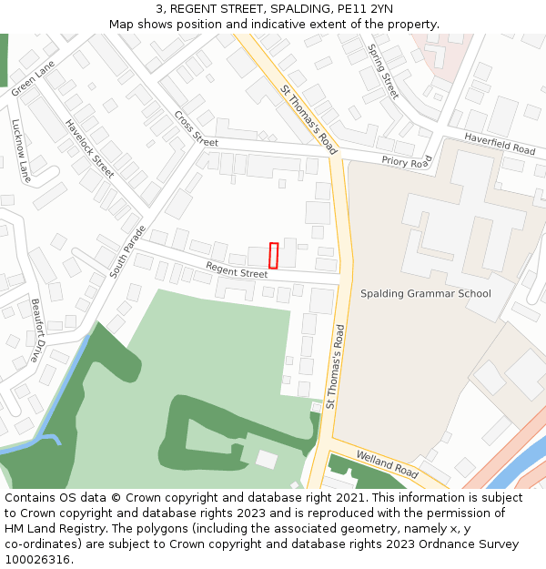 3, REGENT STREET, SPALDING, PE11 2YN: Location map and indicative extent of plot