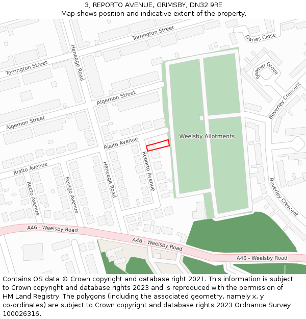 3, REPORTO AVENUE, GRIMSBY, DN32 9RE: Location map and indicative extent of plot