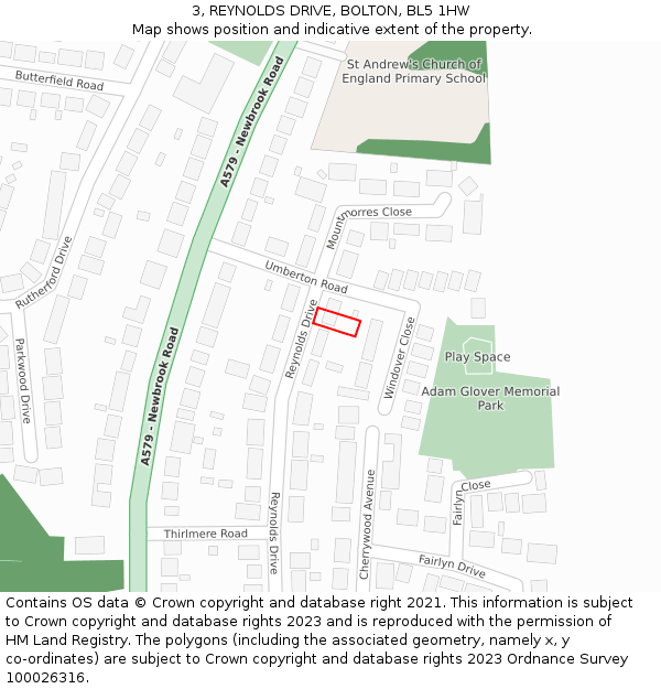 3, REYNOLDS DRIVE, BOLTON, BL5 1HW: Location map and indicative extent of plot