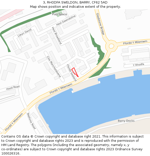 3, RHODFA SWELDON, BARRY, CF62 5AD: Location map and indicative extent of plot