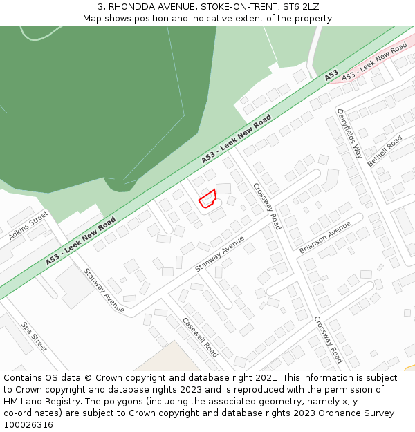 3, RHONDDA AVENUE, STOKE-ON-TRENT, ST6 2LZ: Location map and indicative extent of plot