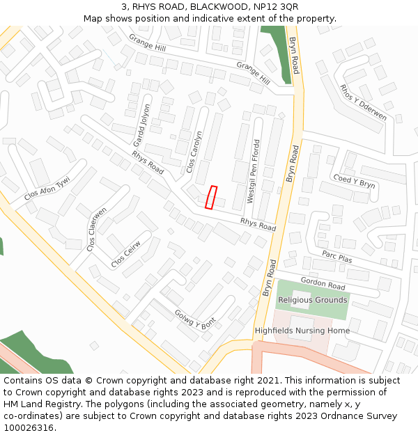 3, RHYS ROAD, BLACKWOOD, NP12 3QR: Location map and indicative extent of plot