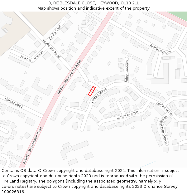 3, RIBBLESDALE CLOSE, HEYWOOD, OL10 2LL: Location map and indicative extent of plot