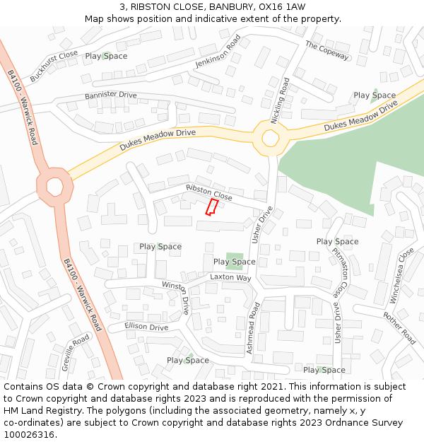 3, RIBSTON CLOSE, BANBURY, OX16 1AW: Location map and indicative extent of plot