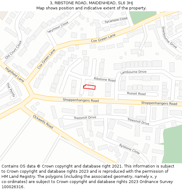 3, RIBSTONE ROAD, MAIDENHEAD, SL6 3HJ: Location map and indicative extent of plot