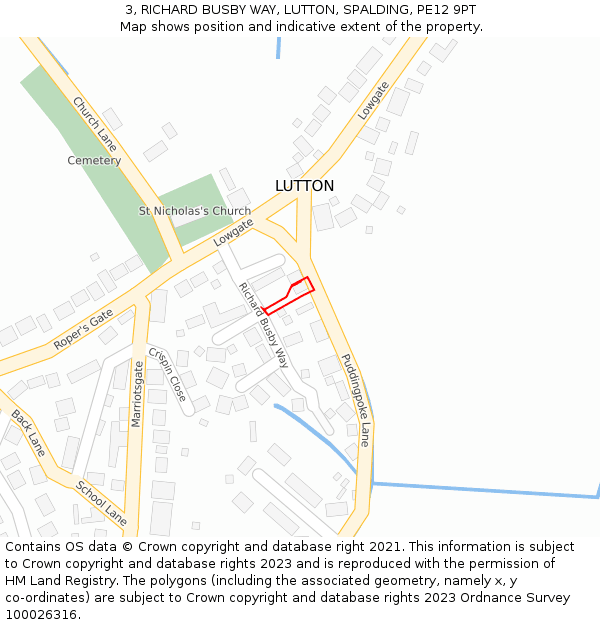 3, RICHARD BUSBY WAY, LUTTON, SPALDING, PE12 9PT: Location map and indicative extent of plot
