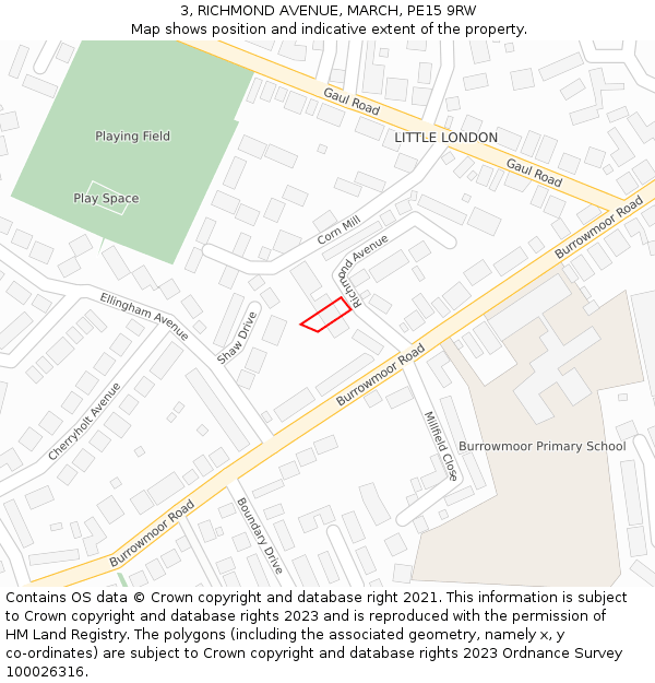 3, RICHMOND AVENUE, MARCH, PE15 9RW: Location map and indicative extent of plot