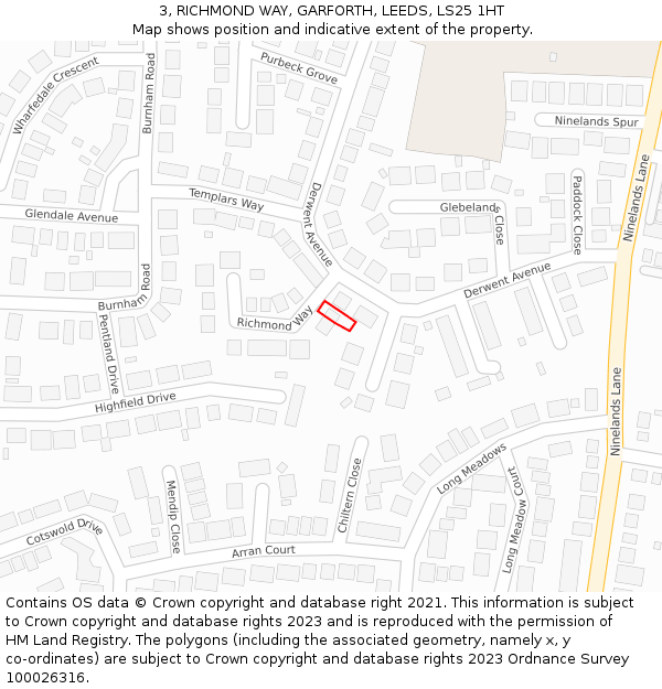3, RICHMOND WAY, GARFORTH, LEEDS, LS25 1HT: Location map and indicative extent of plot
