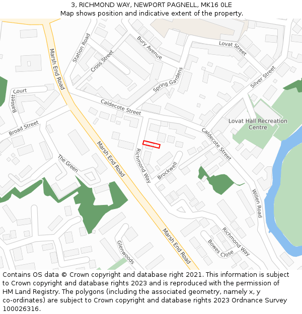 3, RICHMOND WAY, NEWPORT PAGNELL, MK16 0LE: Location map and indicative extent of plot