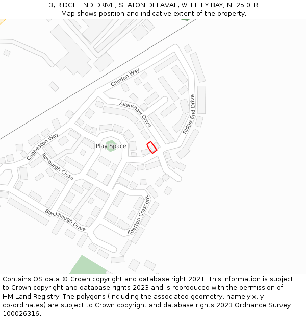 3, RIDGE END DRIVE, SEATON DELAVAL, WHITLEY BAY, NE25 0FR: Location map and indicative extent of plot