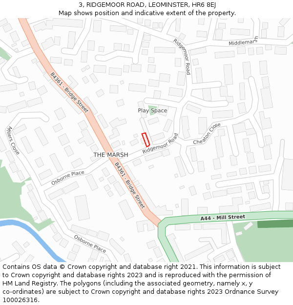 3, RIDGEMOOR ROAD, LEOMINSTER, HR6 8EJ: Location map and indicative extent of plot