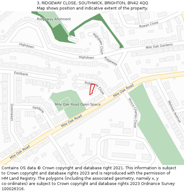 3, RIDGEWAY CLOSE, SOUTHWICK, BRIGHTON, BN42 4QQ: Location map and indicative extent of plot