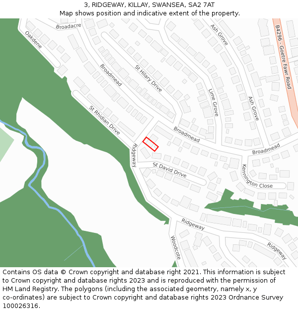 3, RIDGEWAY, KILLAY, SWANSEA, SA2 7AT: Location map and indicative extent of plot