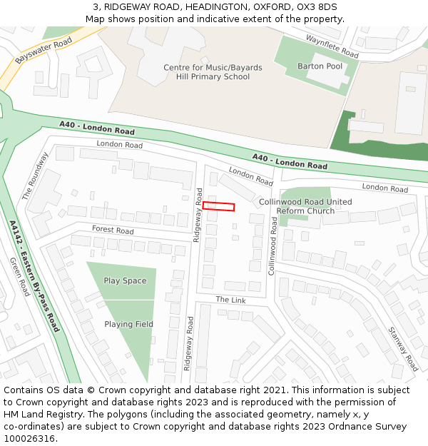 3, RIDGEWAY ROAD, HEADINGTON, OXFORD, OX3 8DS: Location map and indicative extent of plot