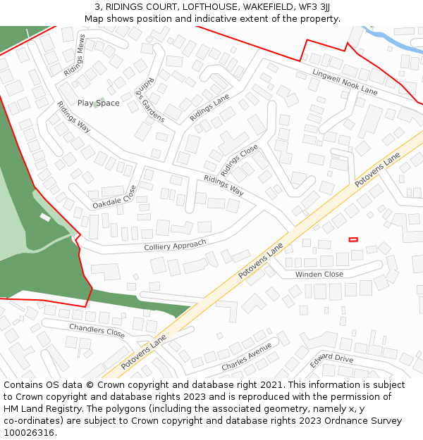 3, RIDINGS COURT, LOFTHOUSE, WAKEFIELD, WF3 3JJ: Location map and indicative extent of plot