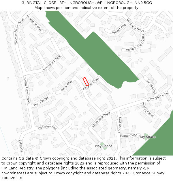 3, RINGTAIL CLOSE, IRTHLINGBOROUGH, WELLINGBOROUGH, NN9 5GG: Location map and indicative extent of plot