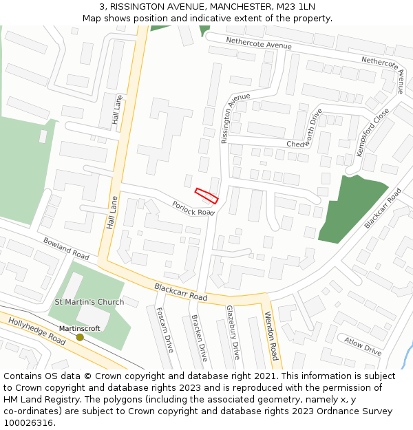 3, RISSINGTON AVENUE, MANCHESTER, M23 1LN: Location map and indicative extent of plot