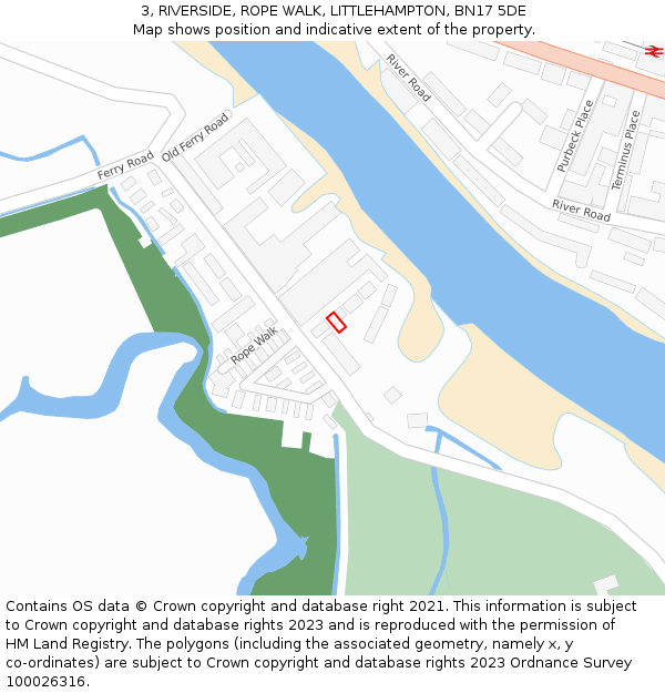 3, RIVERSIDE, ROPE WALK, LITTLEHAMPTON, BN17 5DE: Location map and indicative extent of plot