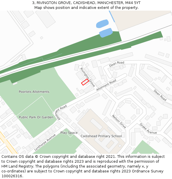 3, RIVINGTON GROVE, CADISHEAD, MANCHESTER, M44 5YT: Location map and indicative extent of plot