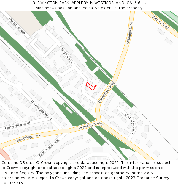 3, RIVINGTON PARK, APPLEBY-IN-WESTMORLAND, CA16 6HU: Location map and indicative extent of plot