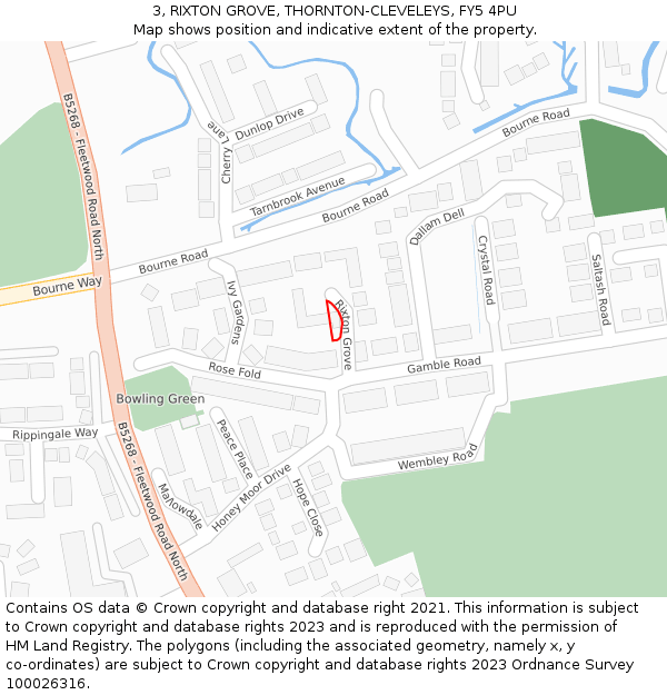 3, RIXTON GROVE, THORNTON-CLEVELEYS, FY5 4PU: Location map and indicative extent of plot