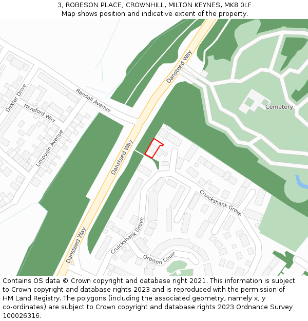 3, ROBESON PLACE, CROWNHILL, MILTON KEYNES, MK8 0LF: Location map and indicative extent of plot