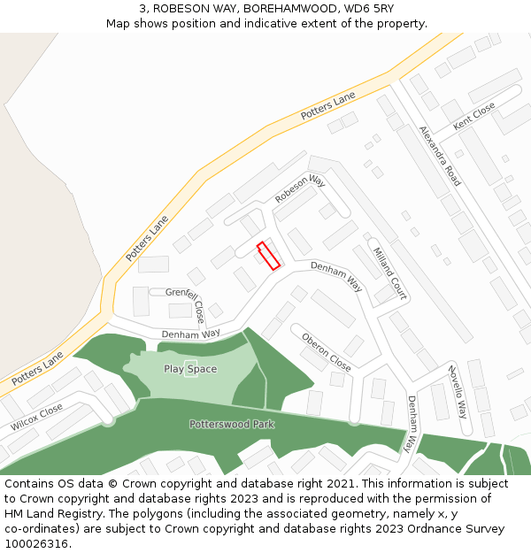 3, ROBESON WAY, BOREHAMWOOD, WD6 5RY: Location map and indicative extent of plot