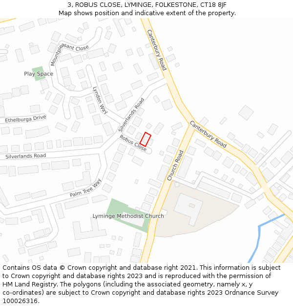 3, ROBUS CLOSE, LYMINGE, FOLKESTONE, CT18 8JF: Location map and indicative extent of plot